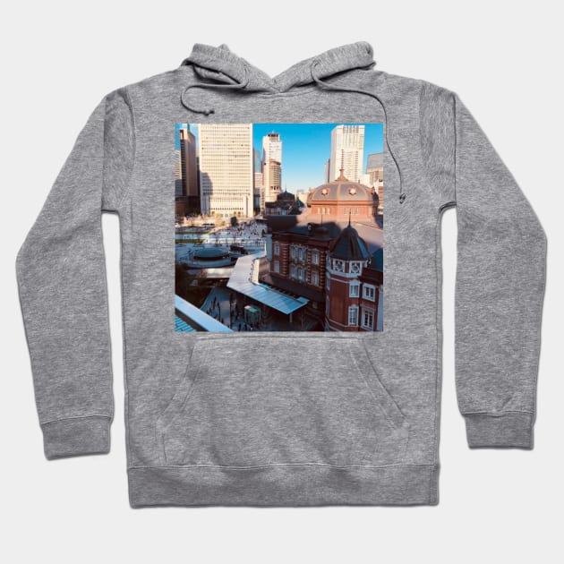 Tokyo station skyline Hoodie by heihewhite